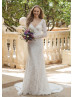 Long Sleeve V Neck Ivory Lace V Back Wedding Dress